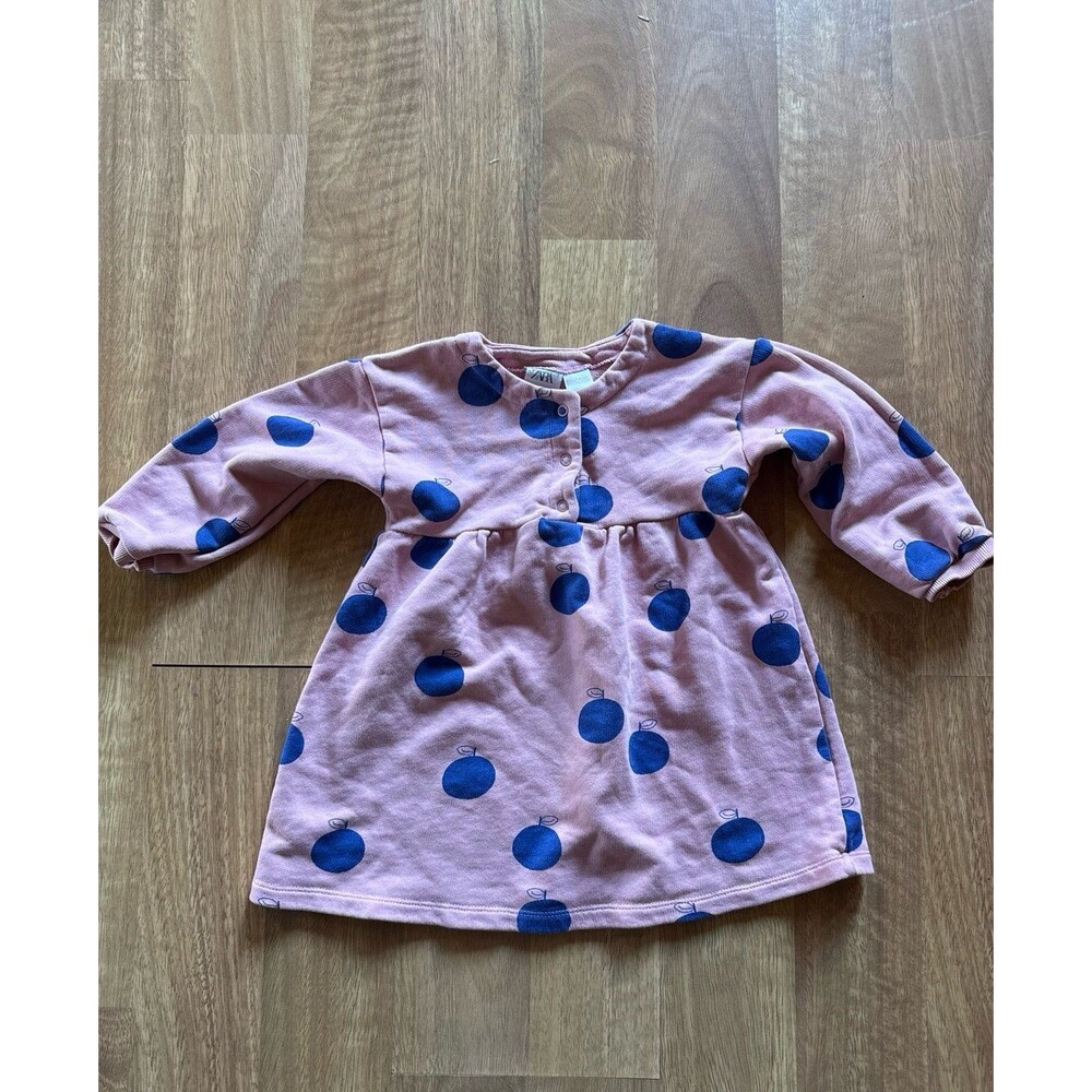 Zara Baby Dusty Rose Girls Pink Blue FRUIT Dot Long Sleeve Dress